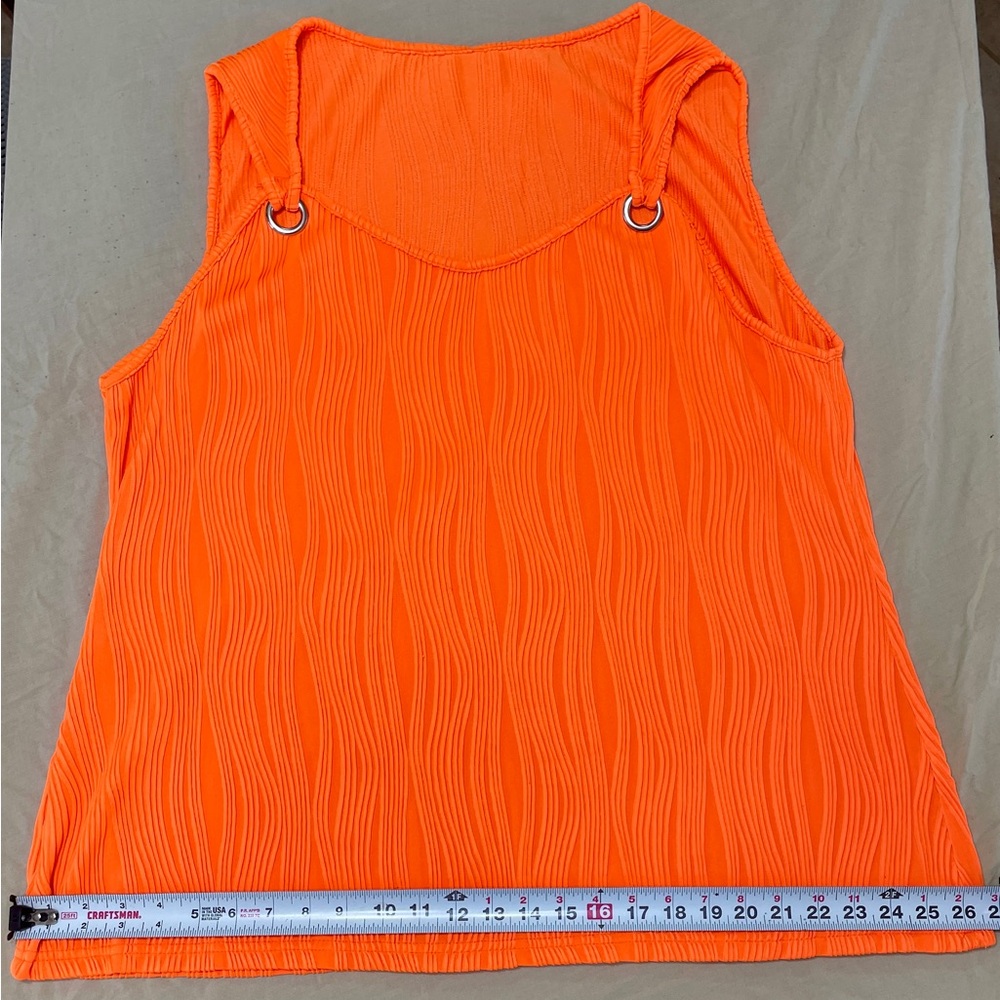 Orange Sleeveless Knit Camisole Top with Metal Rings and Wavy Pattern